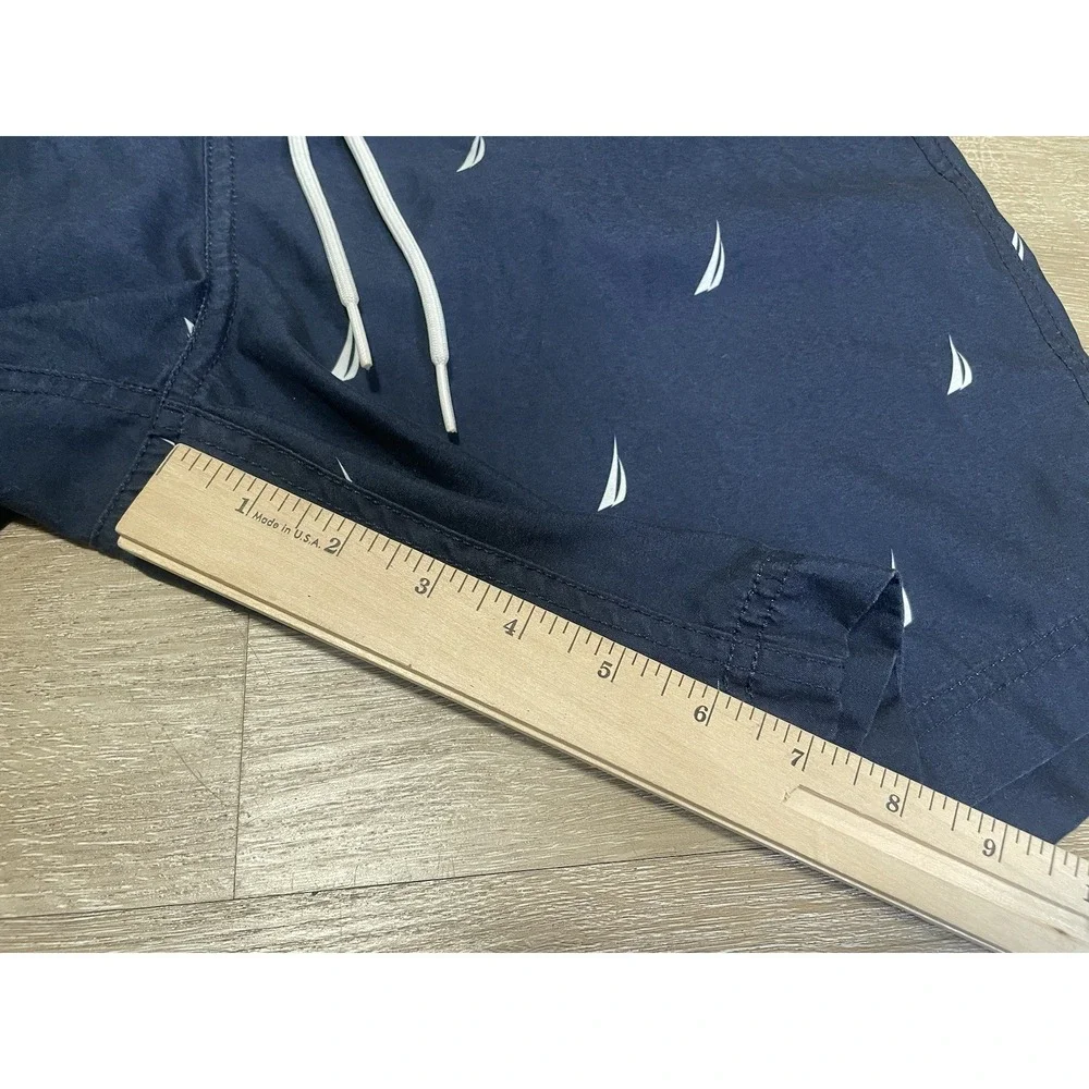 Nautica Mens Sz M Navy Blue Swim Trunks Mesh Lined Logo Board Shorts - Picture 5 of 5